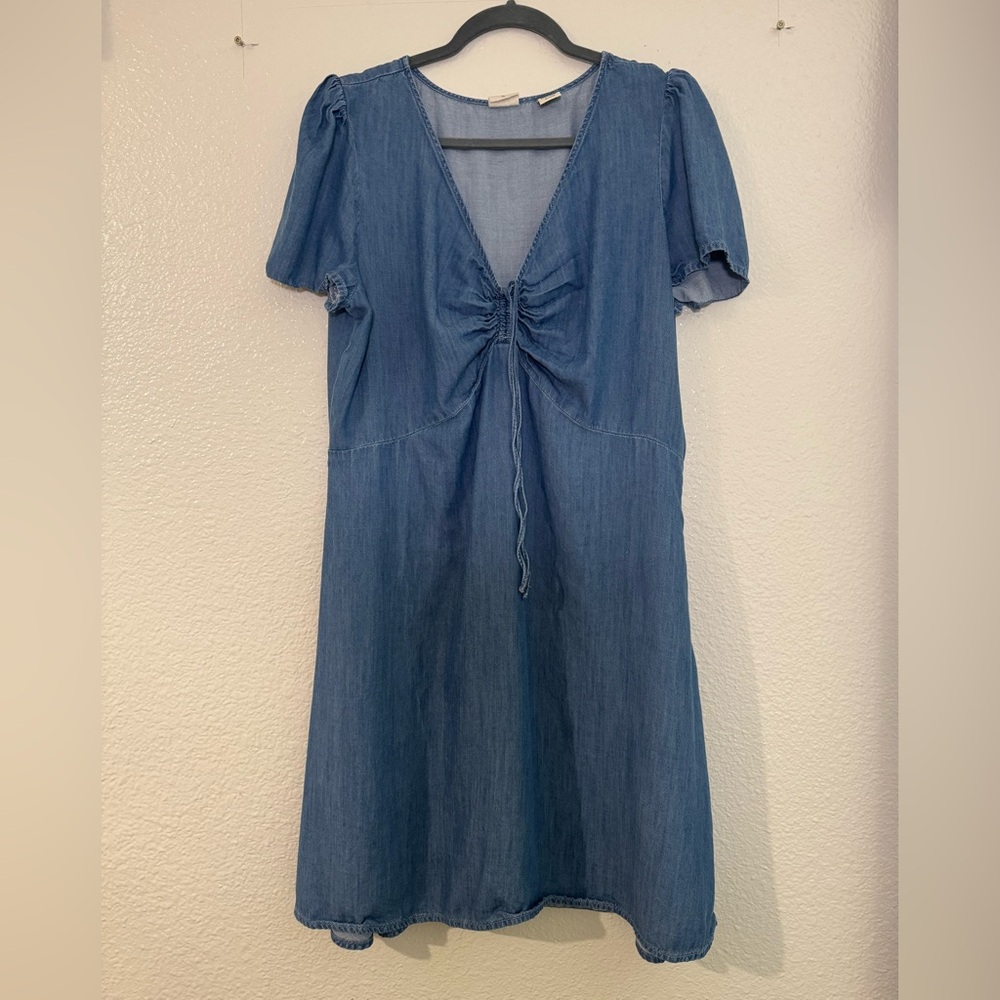 Levi's Mid Wash Blue V-Neck Drawstring Mini Dress